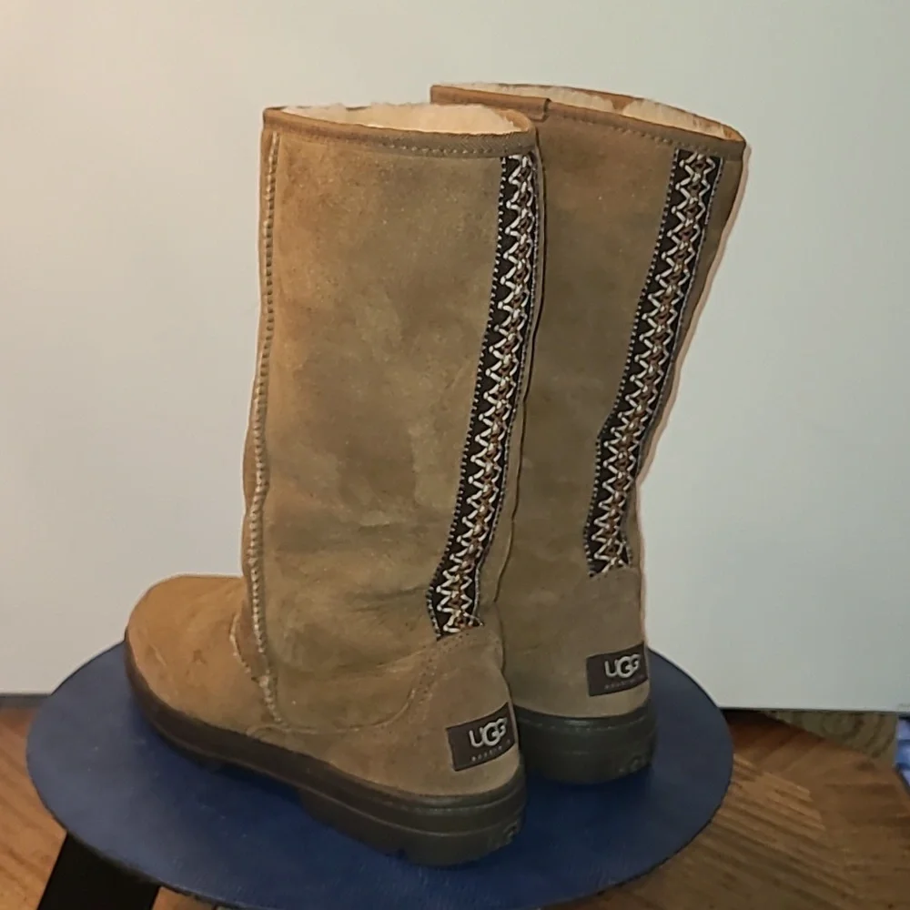 UGG Ultra Tall Boots sz.W8 Brown Pull On Suede Sheepskin Wool Mid Calf (#1561)EC - Picture 6 of 16
